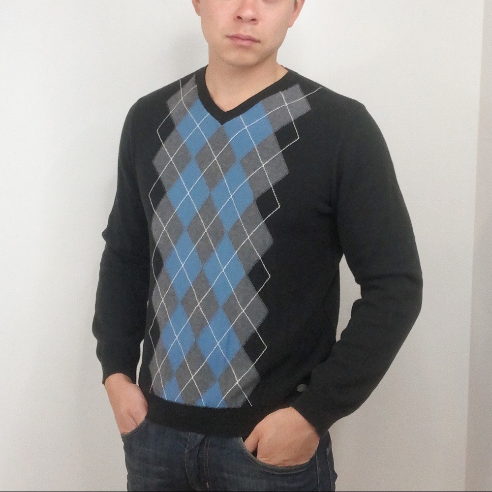 IZOD Argyle Black Sweater V-neck S